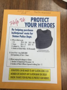 With this small brochure and Squeaky,s personal invitation: The Slaton Lions Club so for is purchasing 6 (SIX) vests!